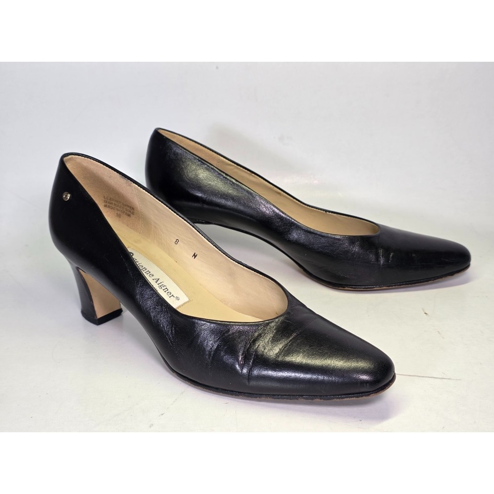 Etienne Aigner Taylor Women's Heels Size 8 Black Leather Pumps Slip On Shoes Vtg
